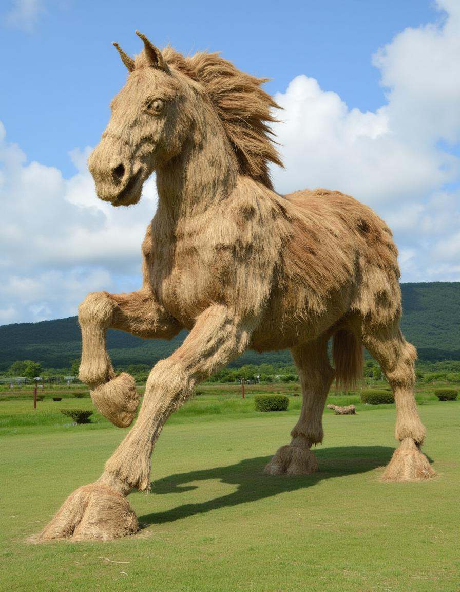 a distrw style sculpture of a horse galloping in a field on Tensor.Art