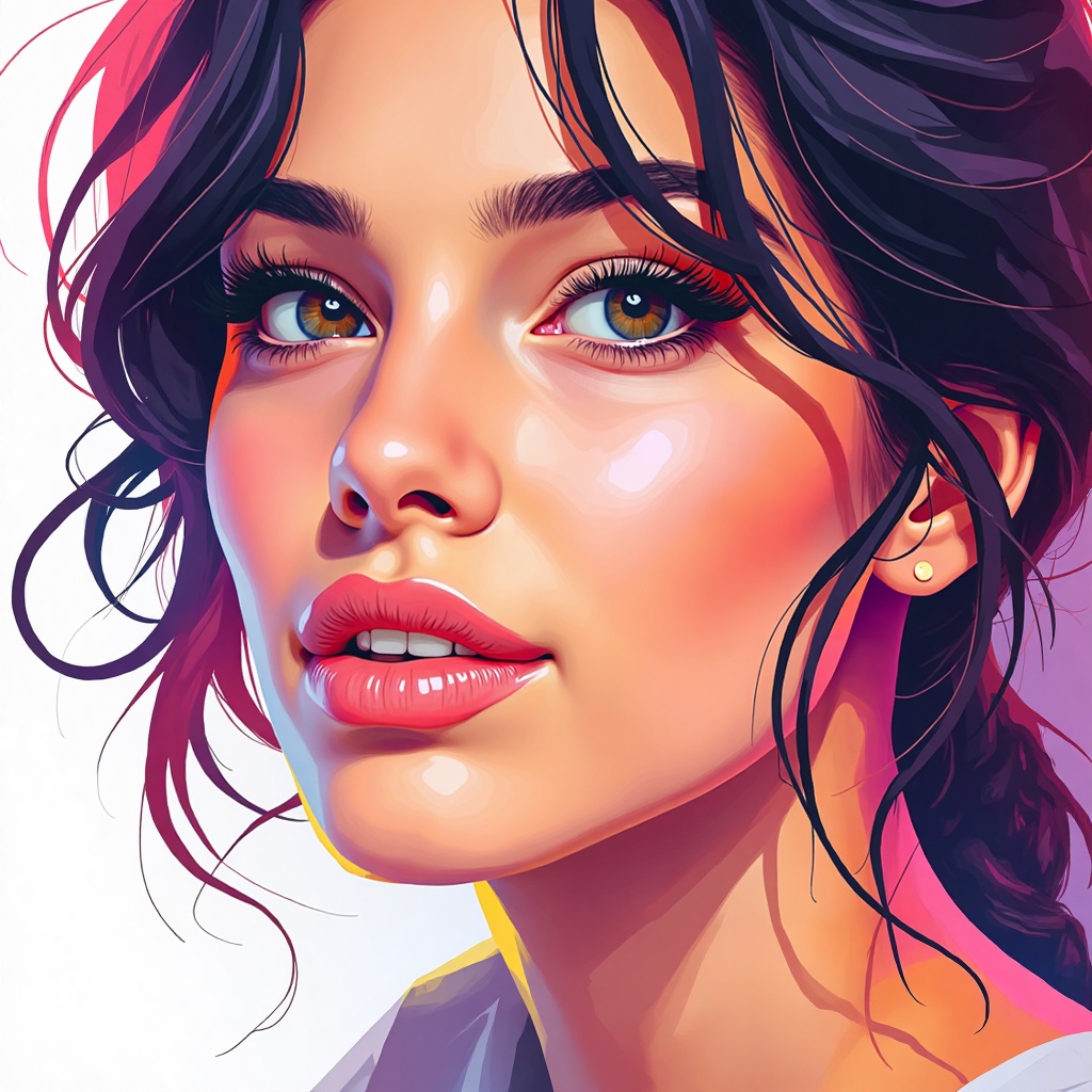a vibrant low-poly artwork of a woman face,  rendered in SVG,  vector graphics on Tensor.Art