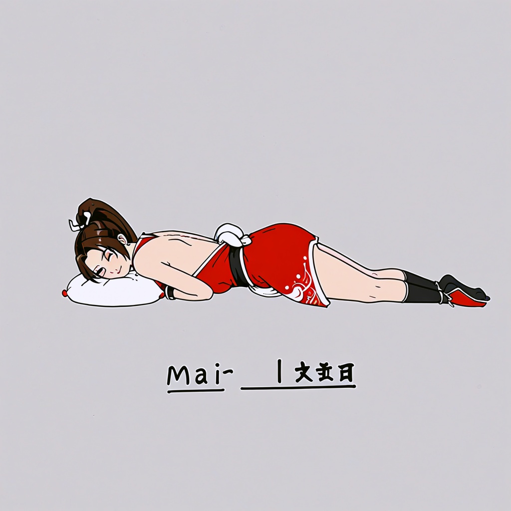 l4zy,  drawing of a mai shiranui. the words "mai shiranui" written below it. a lazy mai shiranui,  in the style of t0k on...