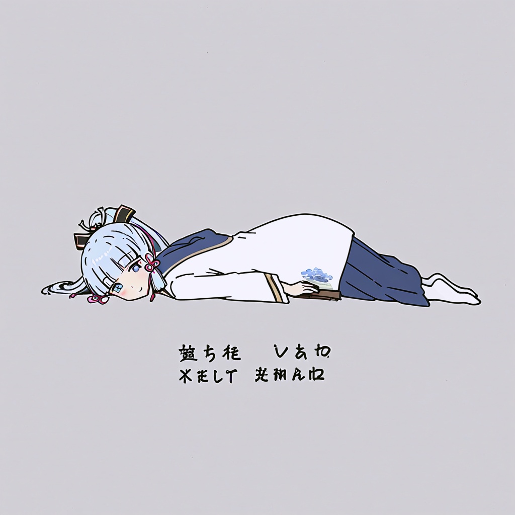 l4zy,  drawing of a kamisato ayaka. the words "kamisato ayaka" written below it. a lazy kamisato ayaka,  in the style of t...
