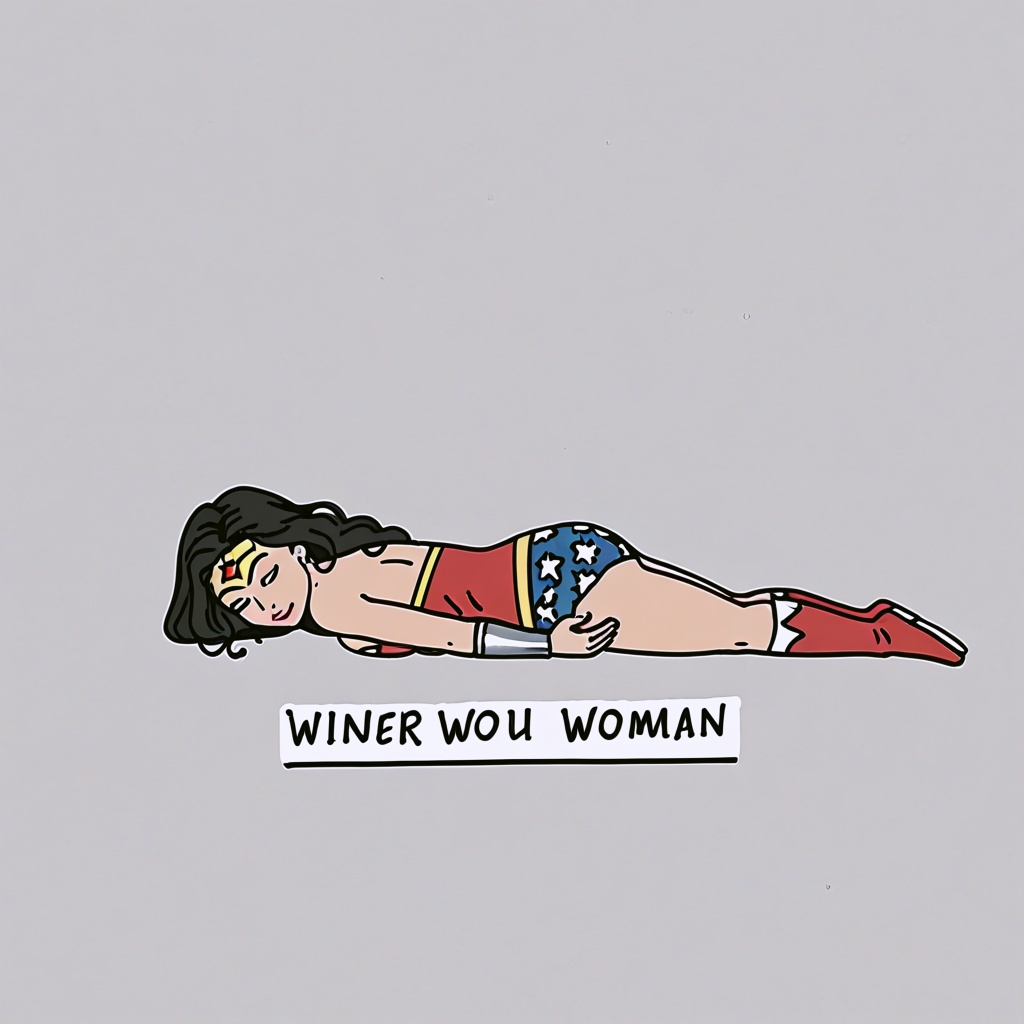 l4zy,  drawing of a wonder woman. the words "wander woman" written below it. a lazy wonder woman,  in the style of t0k on...