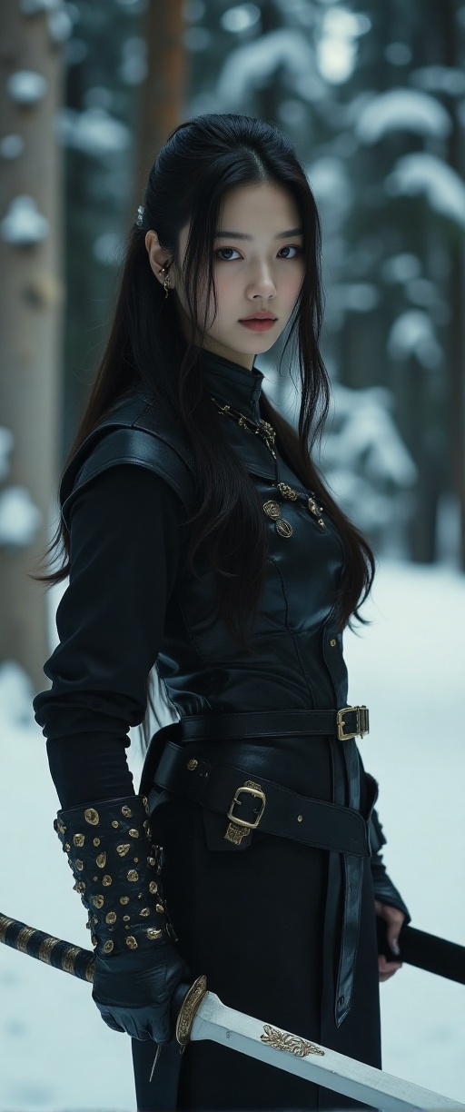 In a cinematic winter wonderland,  a stunning Korean beautyArsMovieStill,  80s Fantasy Movie Still on Tensor.Art