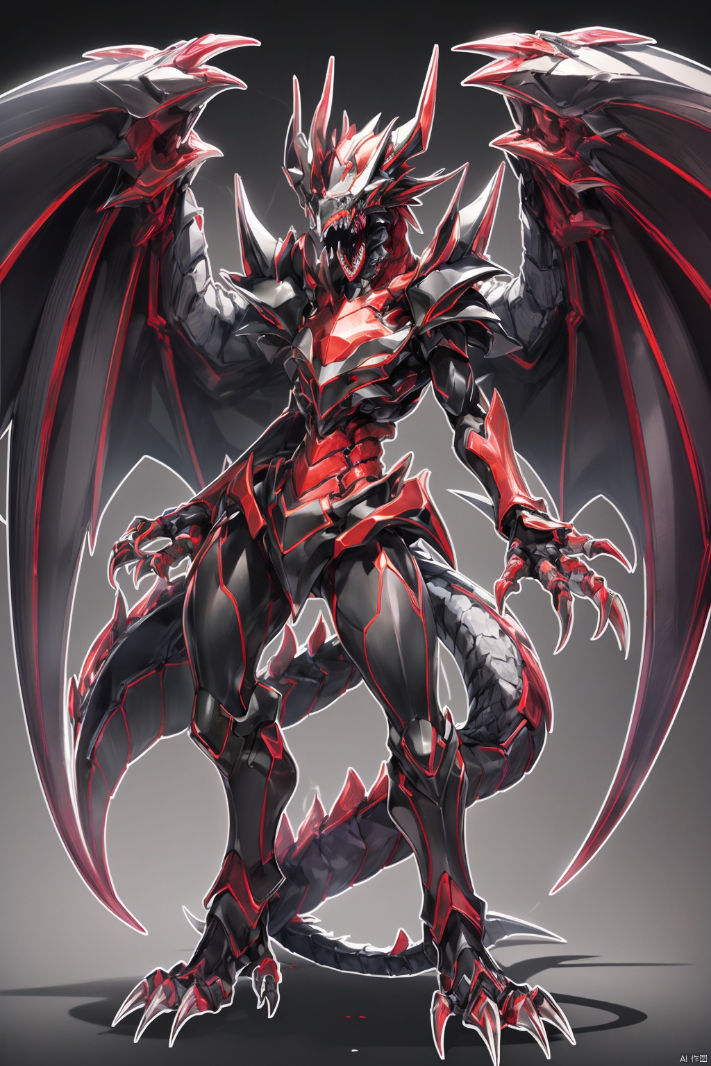solo
open mouth
red eyes
tail
full body
wings
teeth
no humans
sharp teeth
claws
monster
dragon
duel monster
1girl