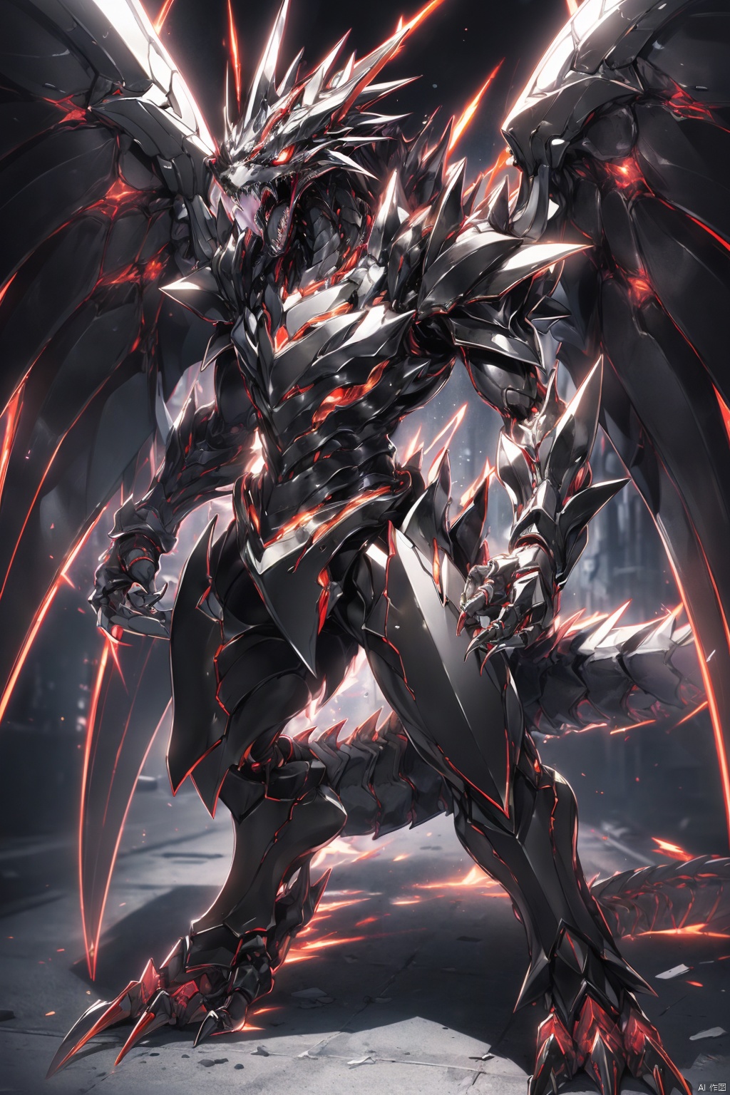solo
open mouth
red eyes
tail
full body
wings
teeth
no humans
sharp teeth
claws
monster
dragon
duel monster
