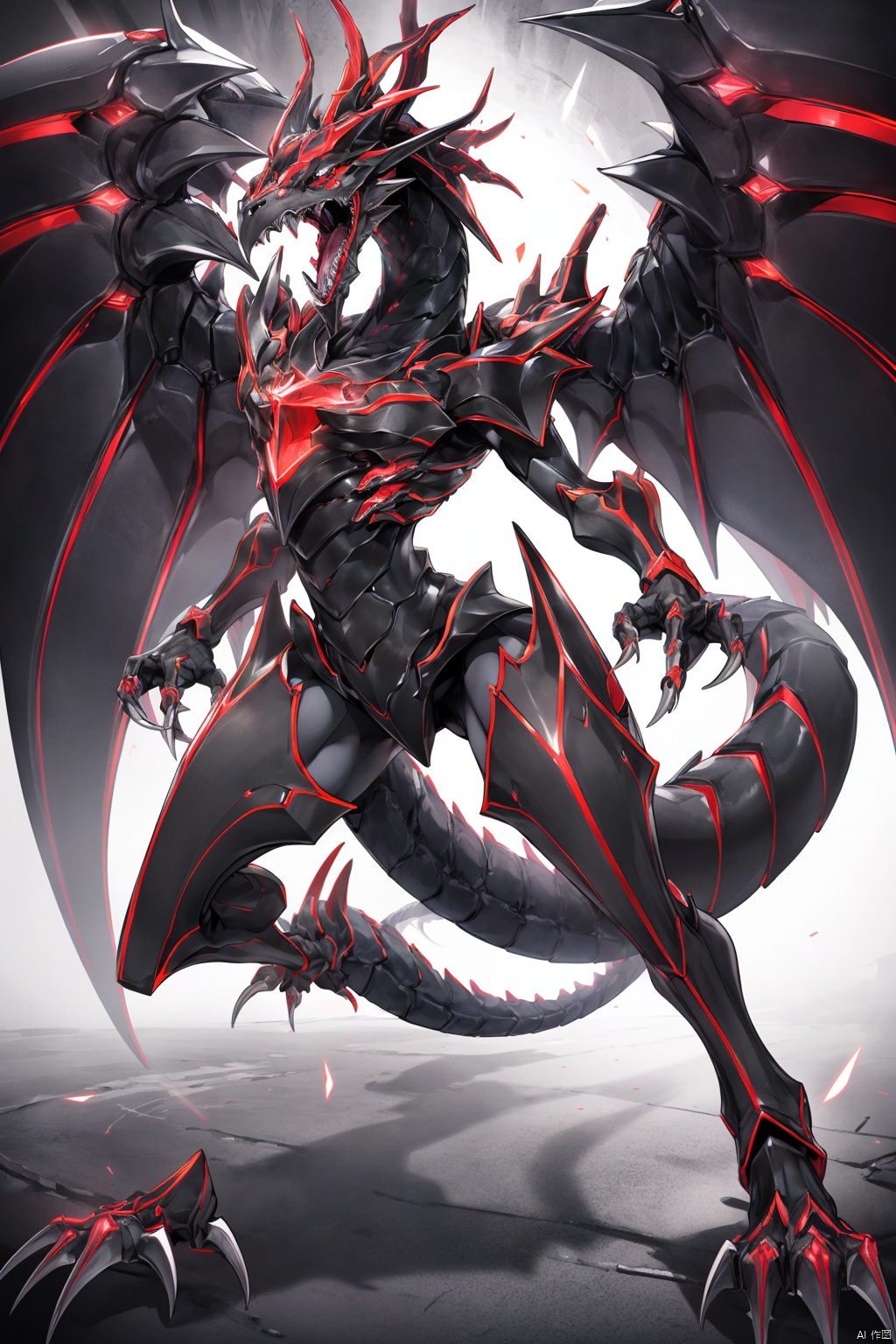 solo
open mouth
red eyes
tail
full body
wings
teeth
no humans
sharp teeth
claws
monster
dragon
duel monster
1girl