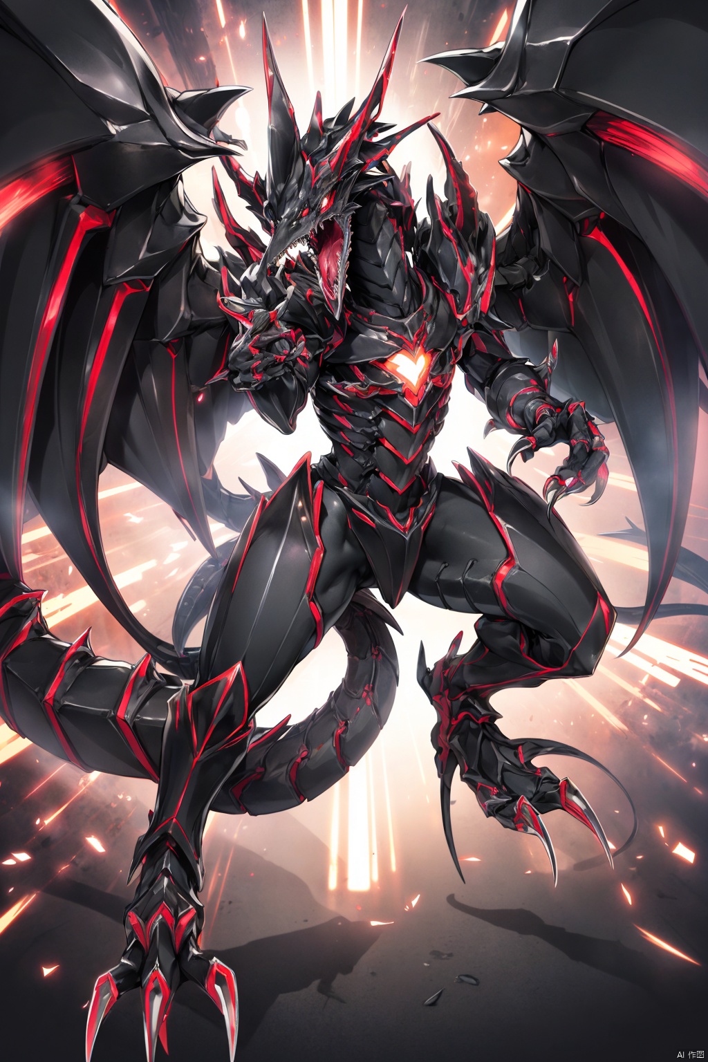 solo
open mouth
red eyes
tail
full body
wings
teeth
no humans
sharp teeth
claws
monster
dragon
duel monster
