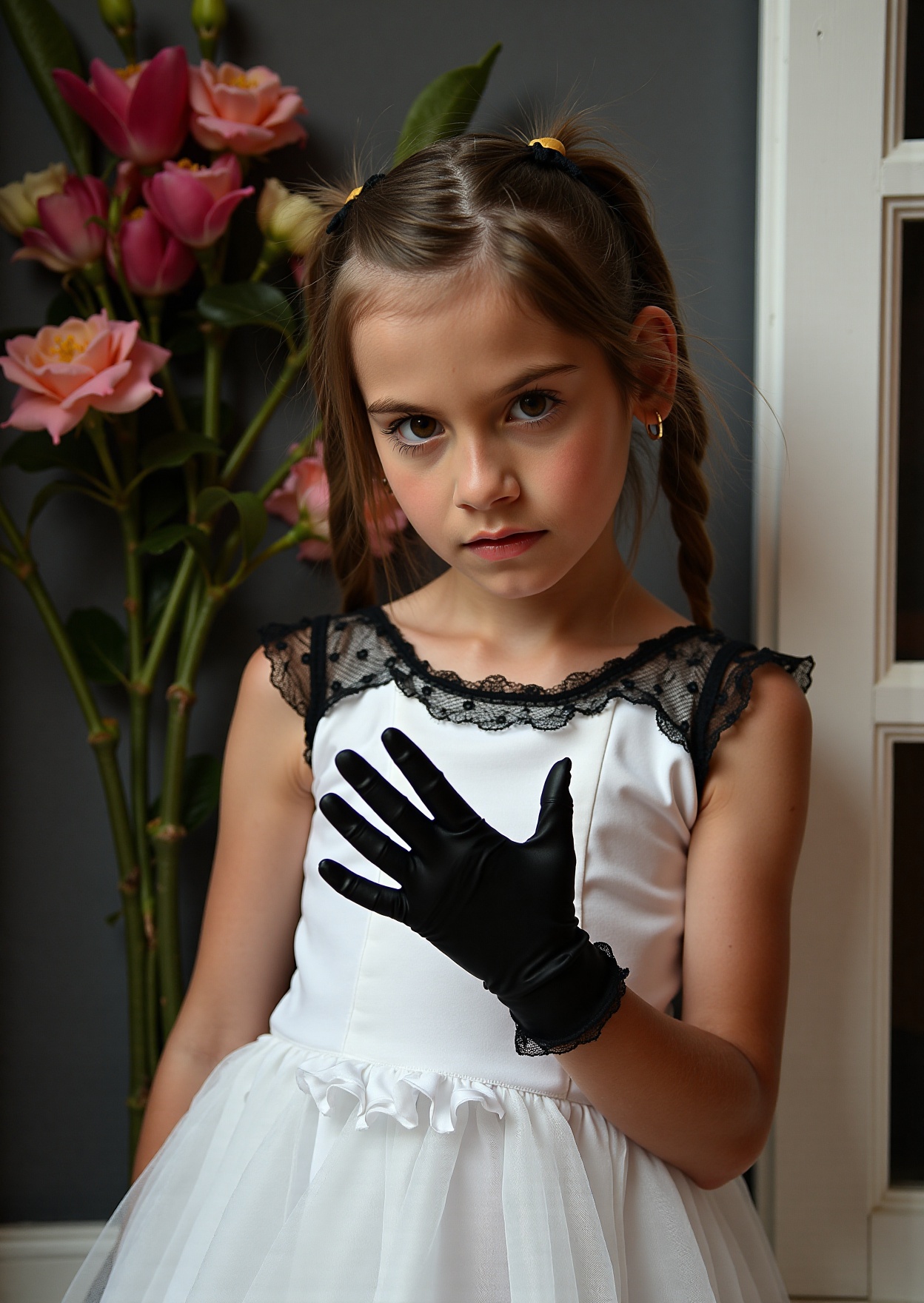 (award winning portrait of a Little 7 years old girl LauraDW with petite body,  cute face,  brown hair on Tensor.Art