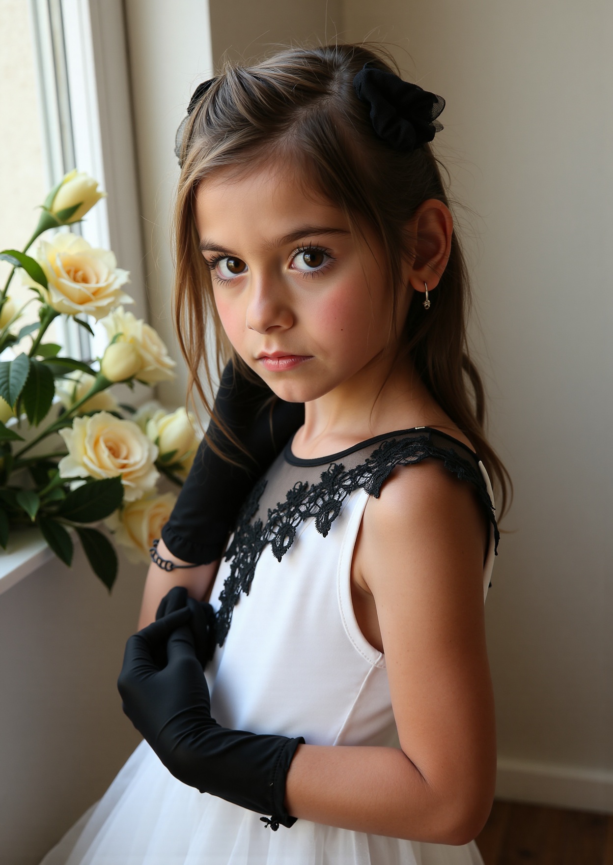 (award winning portrait of a Little 7 years old girl LauraDW with petite body,  cute face,  brown hair on Tensor.Art