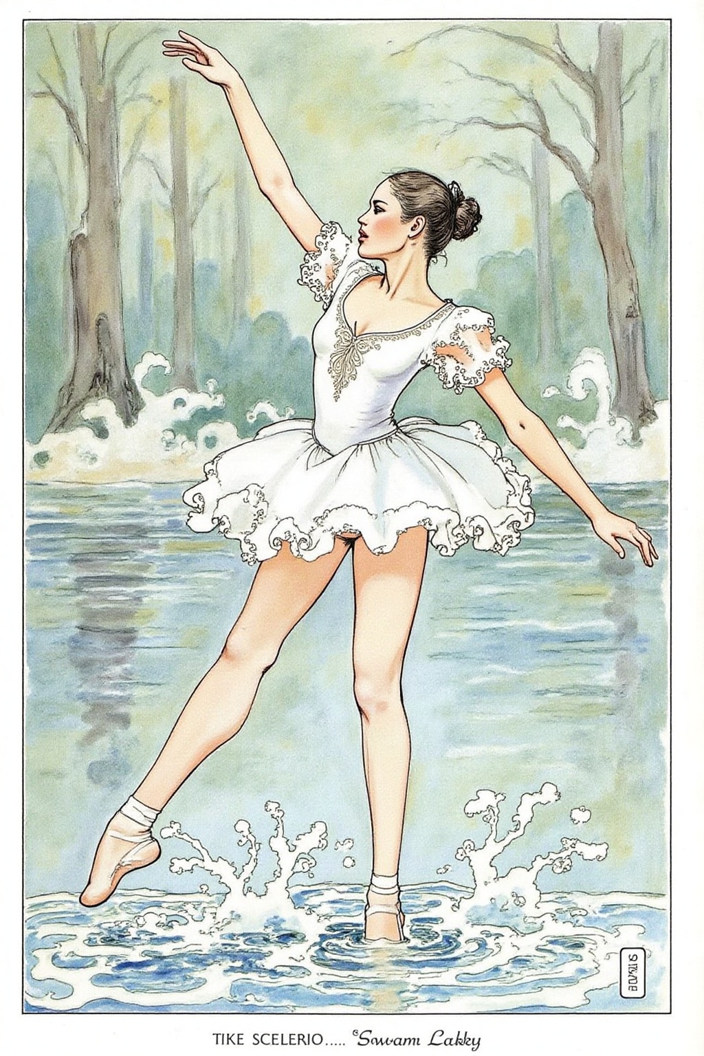 itacomic1 illustration of a ballerina dancing in a scene from Swam Lake by Tchaikovsky on Tensor.Art