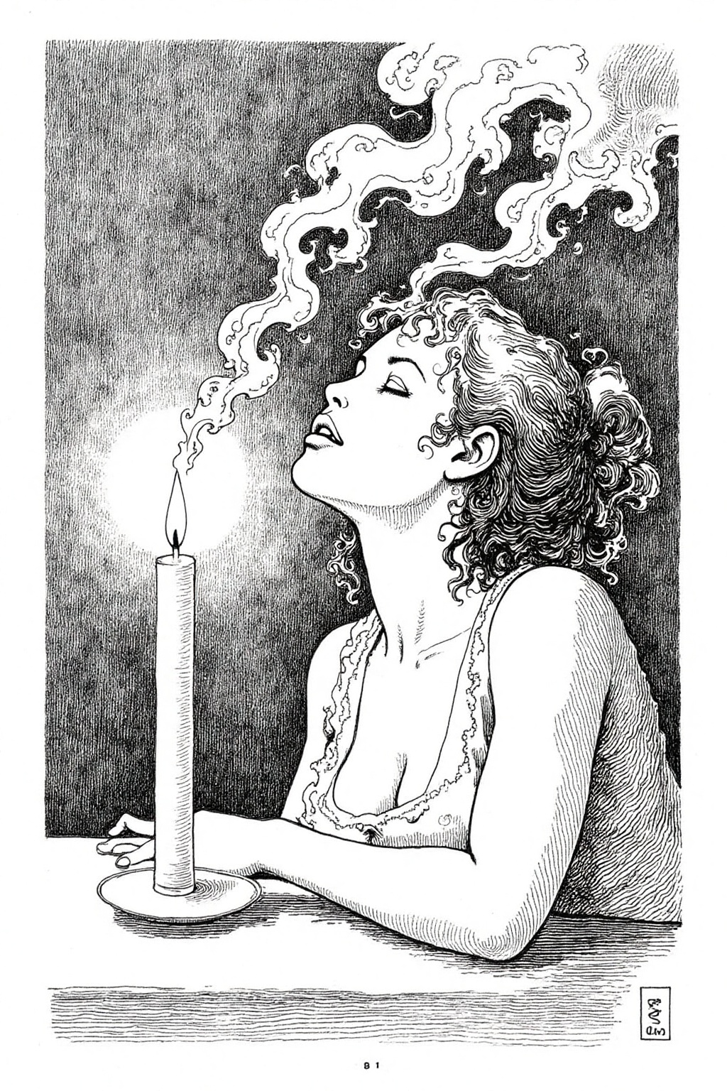 itacomic1 illustration. Wisps of smoke rising from a candle in the form of a woman's profile on Tensor.Art