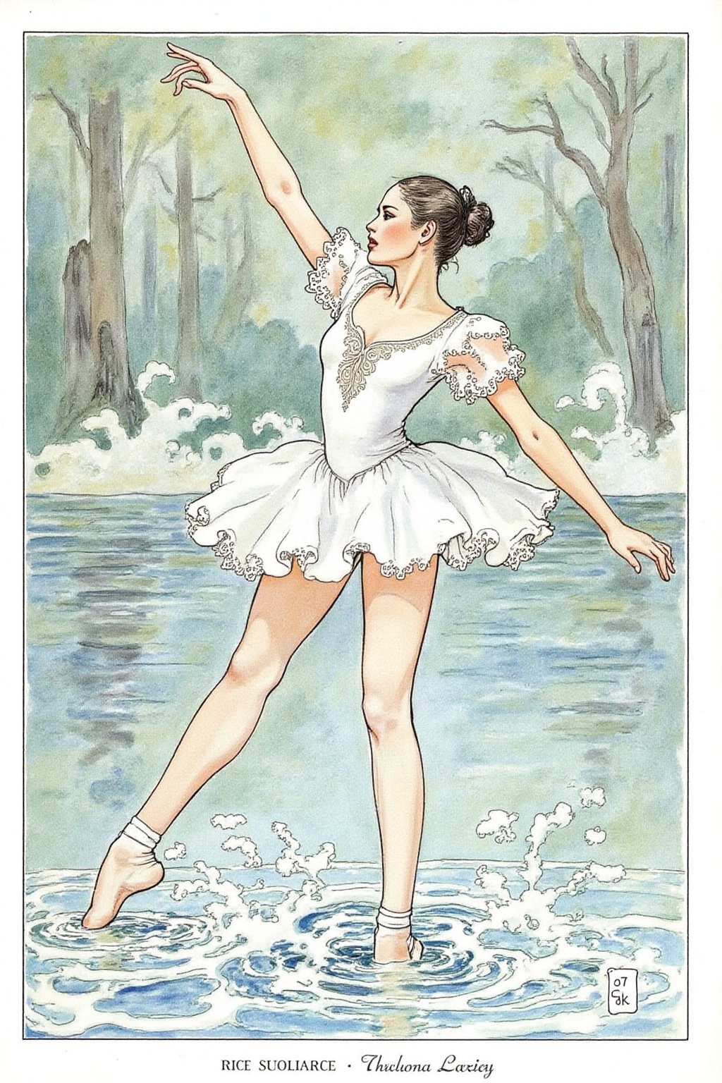 itacomic1 illustration of a ballerina dancing in a scene from Swam Lake by Tchaikovsky on Tensor.Art