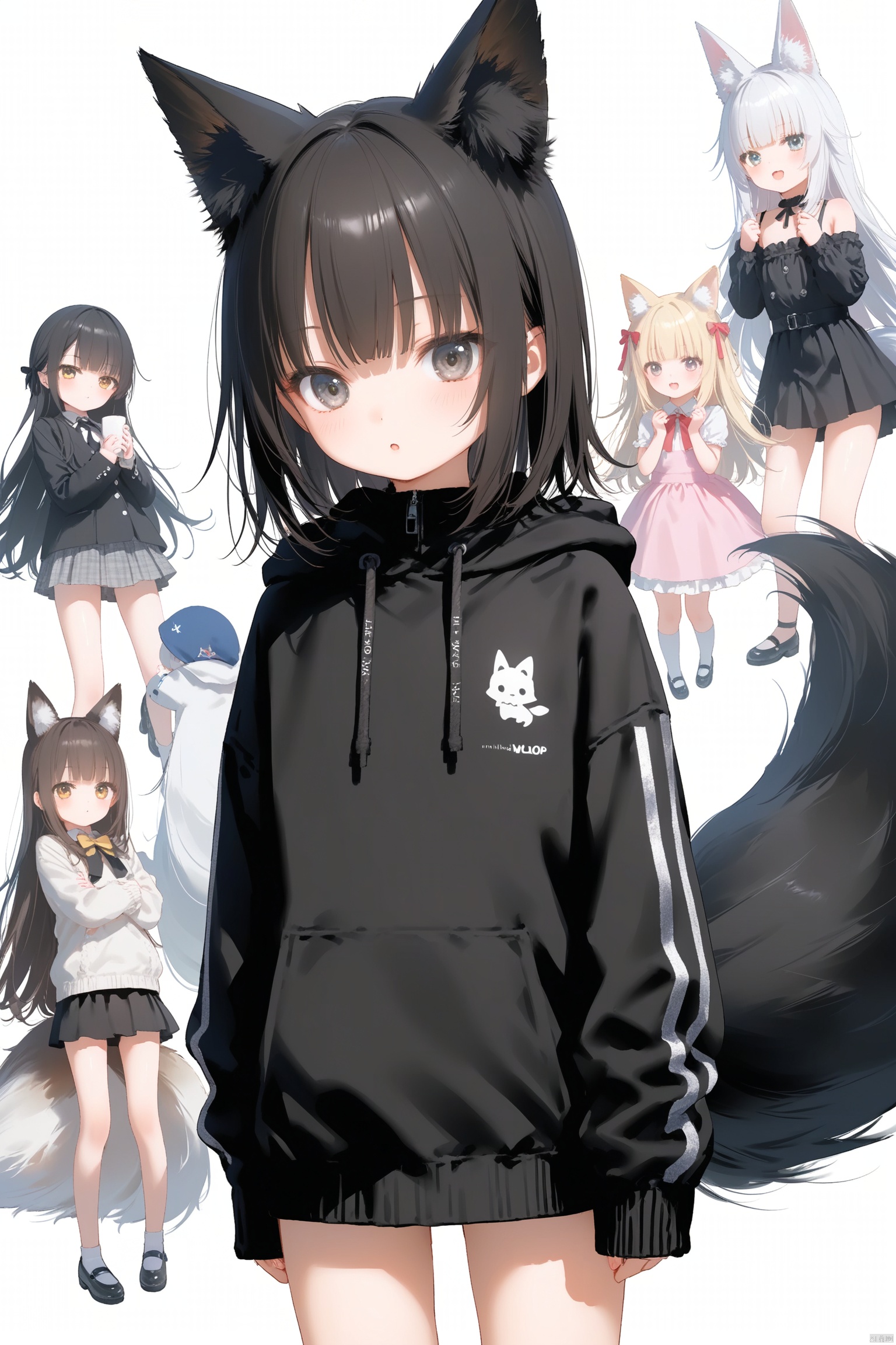 masterpiece,best quality,illustration,dark style,[Artist miwano rag],[Artist toosaka asagi],[Artist wlop],[Artist chen bin], 4girls,loli,loli,loli, (little_girl:1.2),petite:1.1, fox girl, fox ears, fox tail, big tail, 