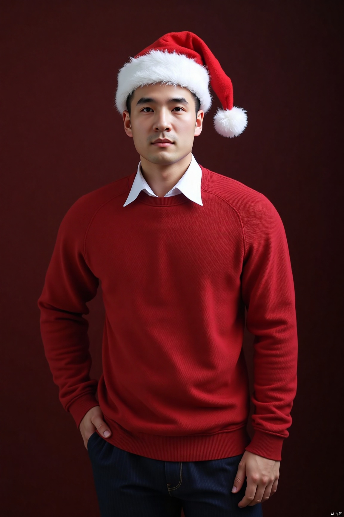 jzns,shx,1man,asian,solo,handsome,Christmas clothes,Christmas hat,masterpiece, realistic, best quality, highly detailed,shx