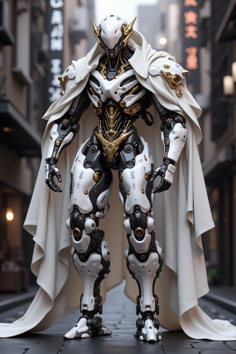 a white-pearl skeleton hybrid,  Redbridge makeup,  white evangelion skeltal exo extrange technology armoured design made f...