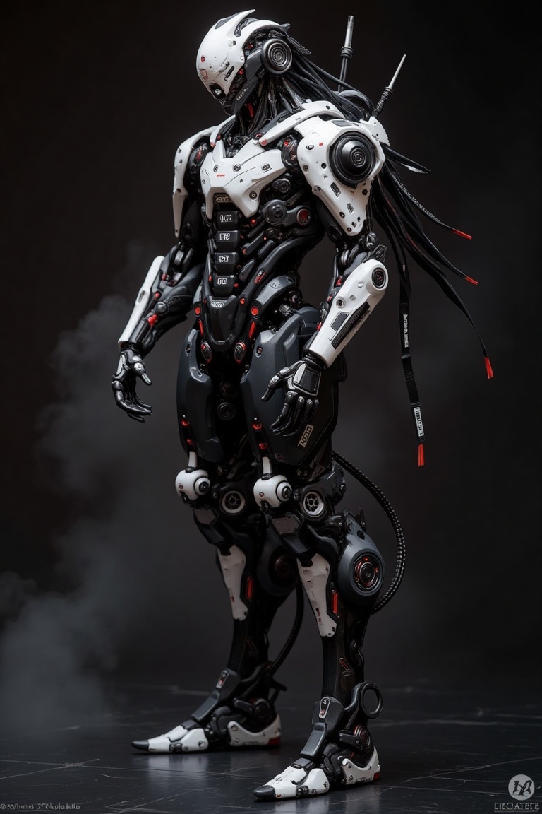 neo mechanic cyberpunk robot,  morse code text in bodywork,  in the style of hiroshi hirata + noriyoshi ohrai on Tensor.Art