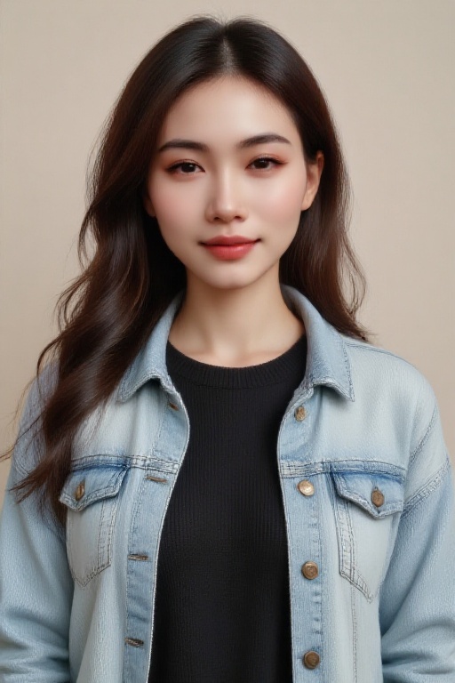 a portrait of a young woman with smooth,  radiant skin and a warm,  welcoming smile. She has long on Tensor.Art