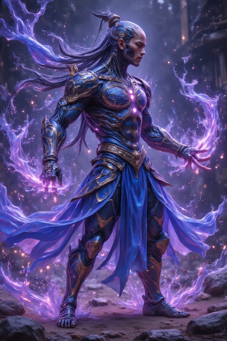 Camera shot from inside wind purple blue color,  The black male Airbender,  wind visualization on Tensor.Art