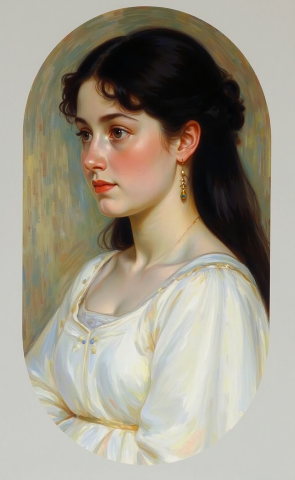A liamin style image depicting a young woman with dark hair,  wearing a white dress. on Tensor.Art