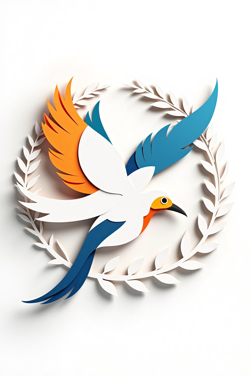 paper_cut,  a medium-angle view of two colorful birds,  a white bird with blue wings on Tensor.Art