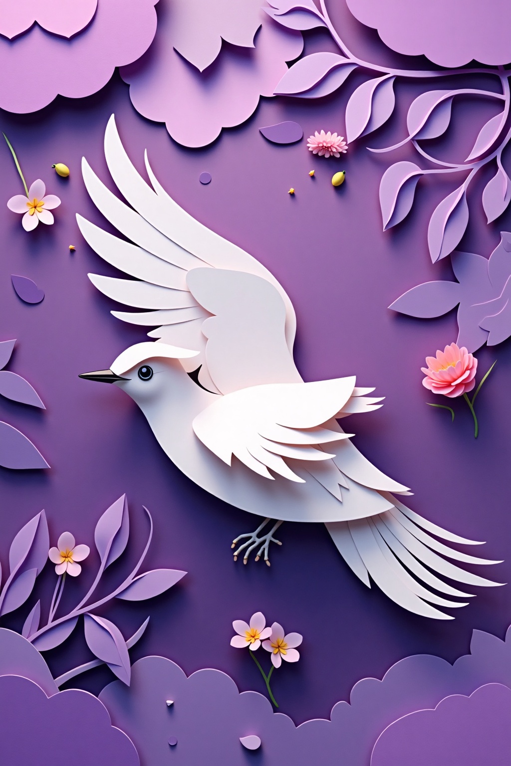 paper_cut,  an illustration of bird,  purple background on Tensor.Art