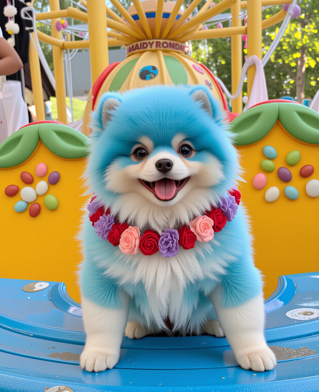 Cute baby Pixar style round blue red Pomeranian baby,  little one,  with cute ears on Tensor.Art