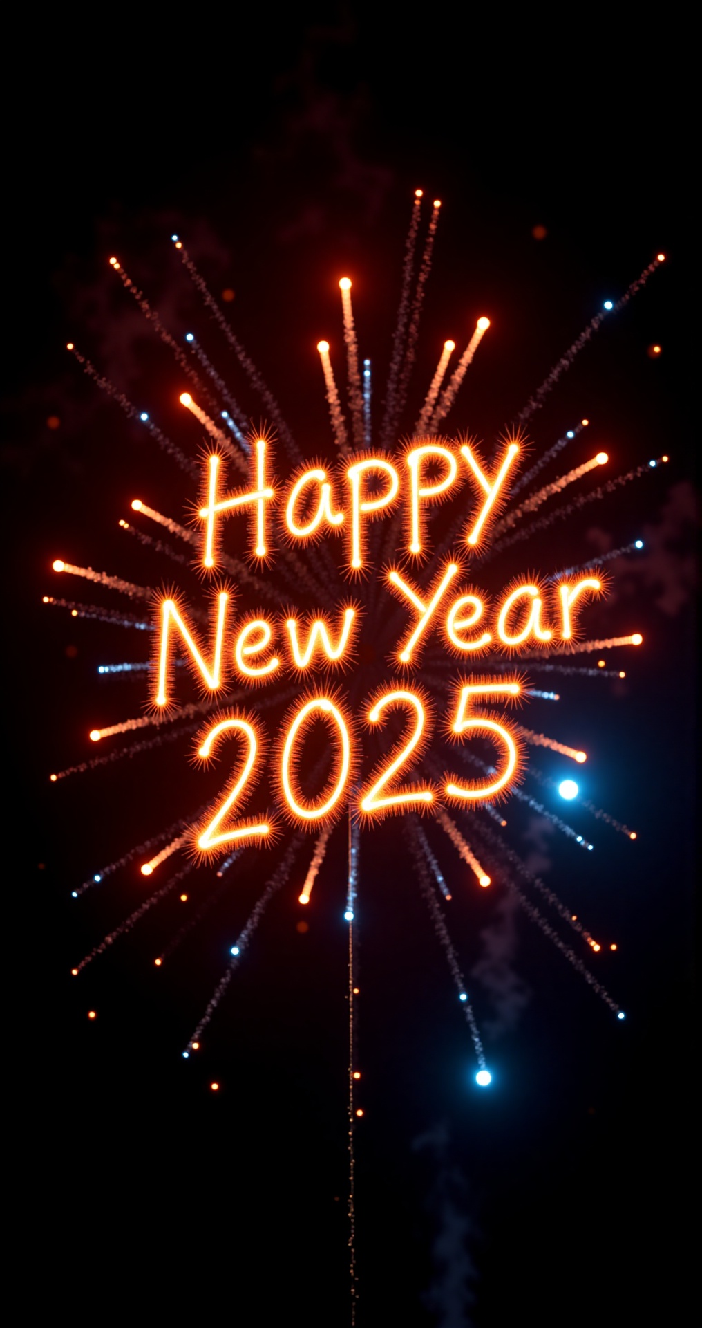 new year post card,  a vibrant display of fireworks is captured in a close-up shot. The fireworks make light writing style...