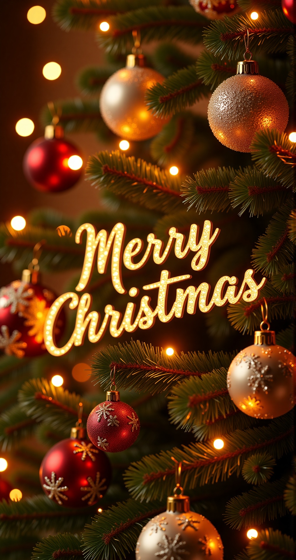 christmas card post,  A warm and festive Christmas greeting card with the text "Merry Christmas" written in elegant,  glow...