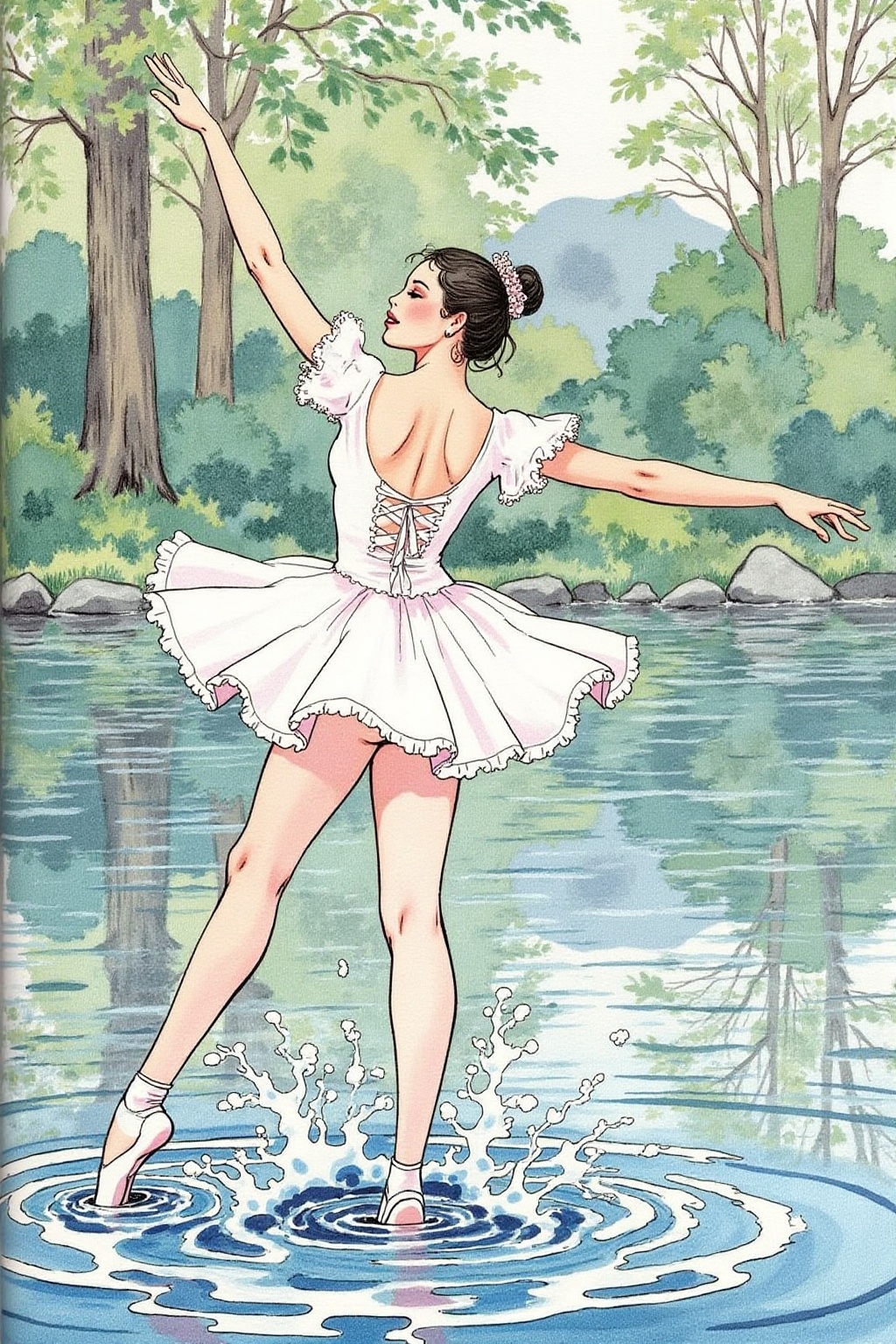 itacomic1 illustration of a ballerina dancing in a scene from Swam Lake by Tchaikovsky on Tensor.Art