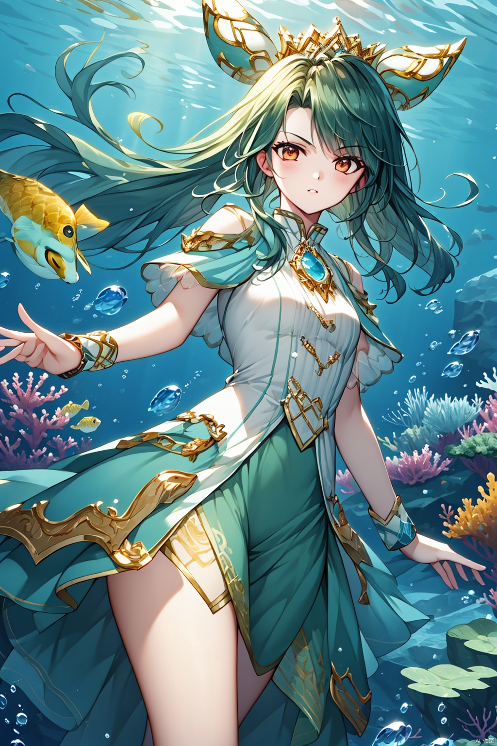 masterpiece,best quality,official art,extremely detailed CG unity 8k wallpaper,underwater,looking at viewer,1girl,solo,