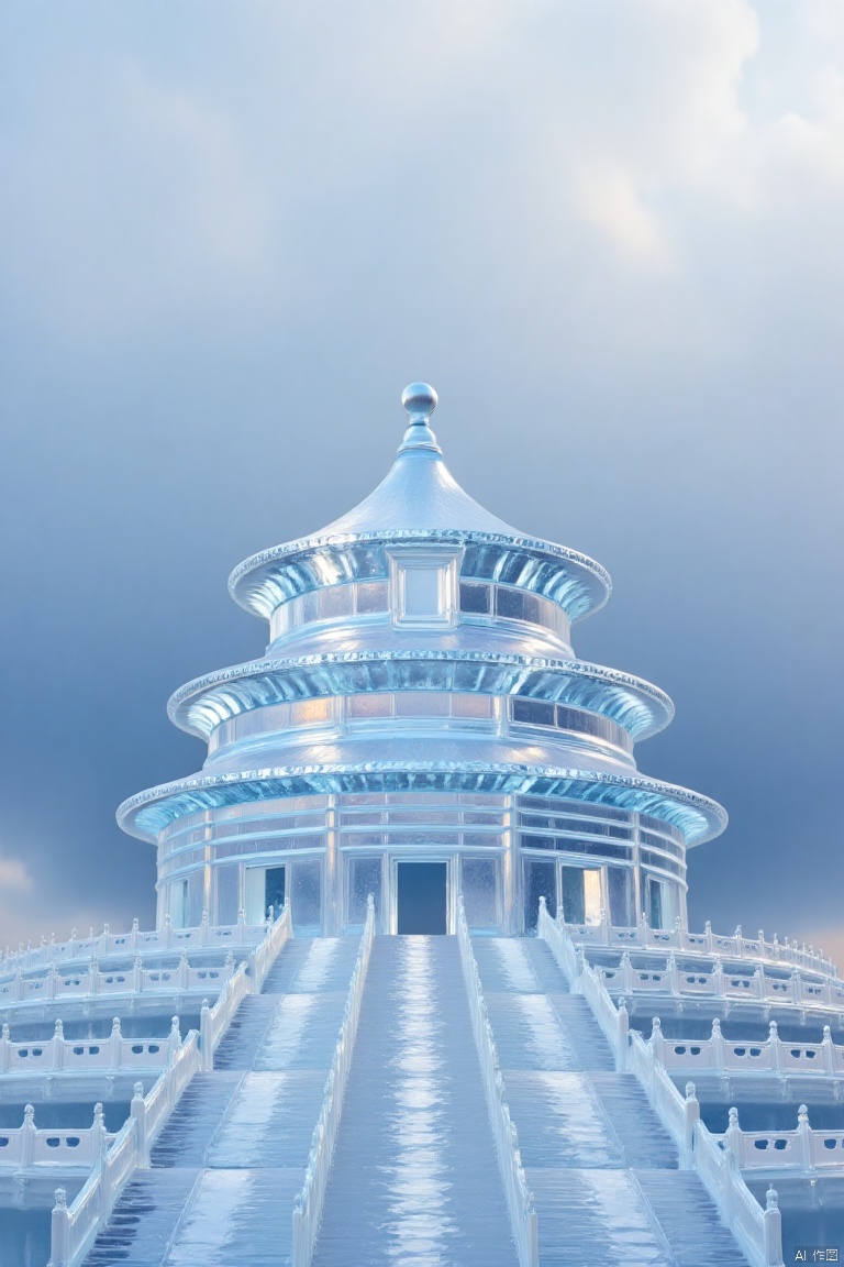 Temple of Heaven in Beijing, ice sculpture,ice style,transparent,ice-scenery