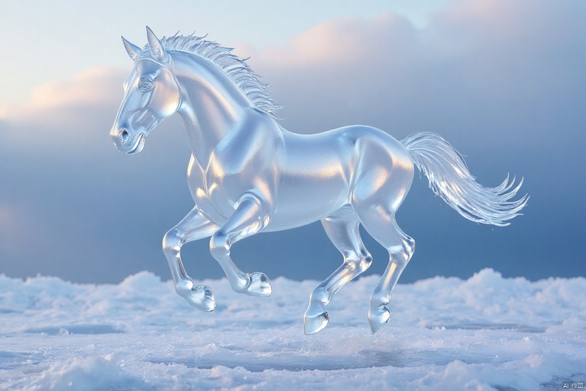 Running Ferghana horse ,ice sculpture,ice style,transparent,ice-scenery