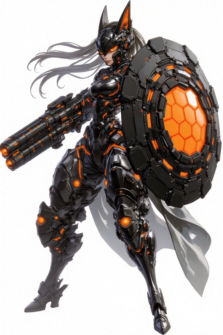 A futuristic warrior clad in an advanced exosuit stands poised for battle,  exuding a sense of strength and agility. The s...