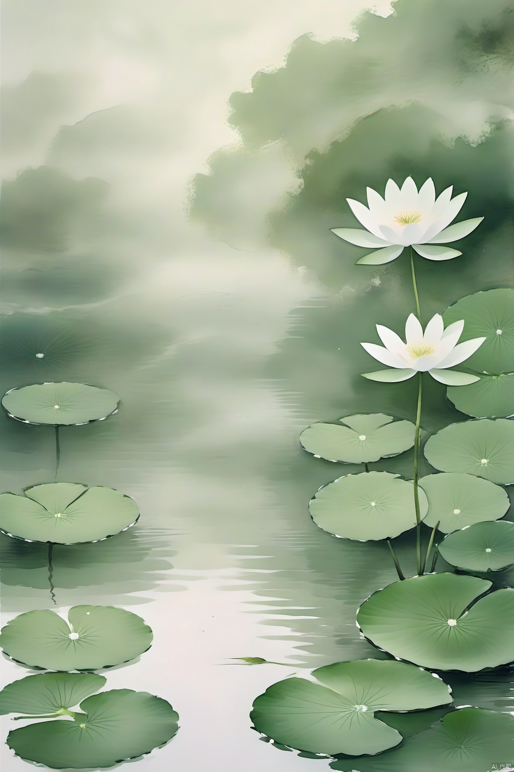 guohuaxl,Watercolor, dragonfly, pond, nature, pastel, art, serenity, Asian style art, delicate textures, hand-painted textures, textures on canvas, vertical composition, light green, white lotus flower, simple background
