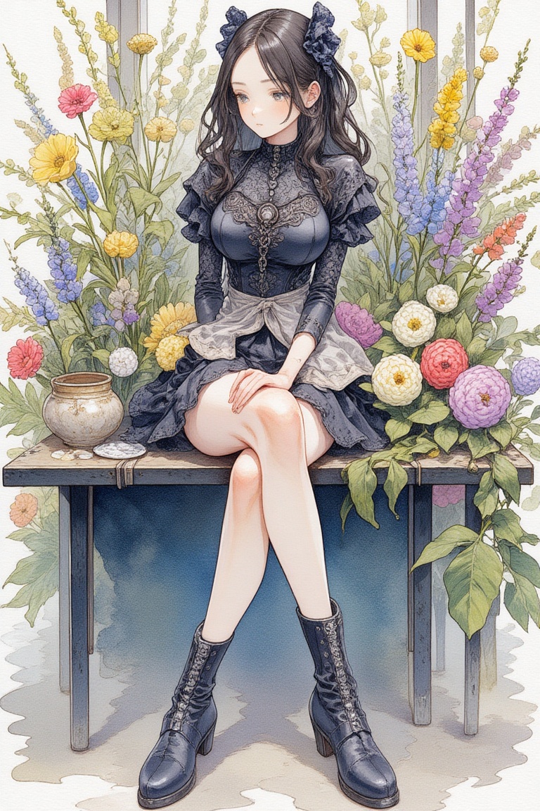 1girl,  Sitting with legs crossed at ankles,  in a florist on Tensor.Art
