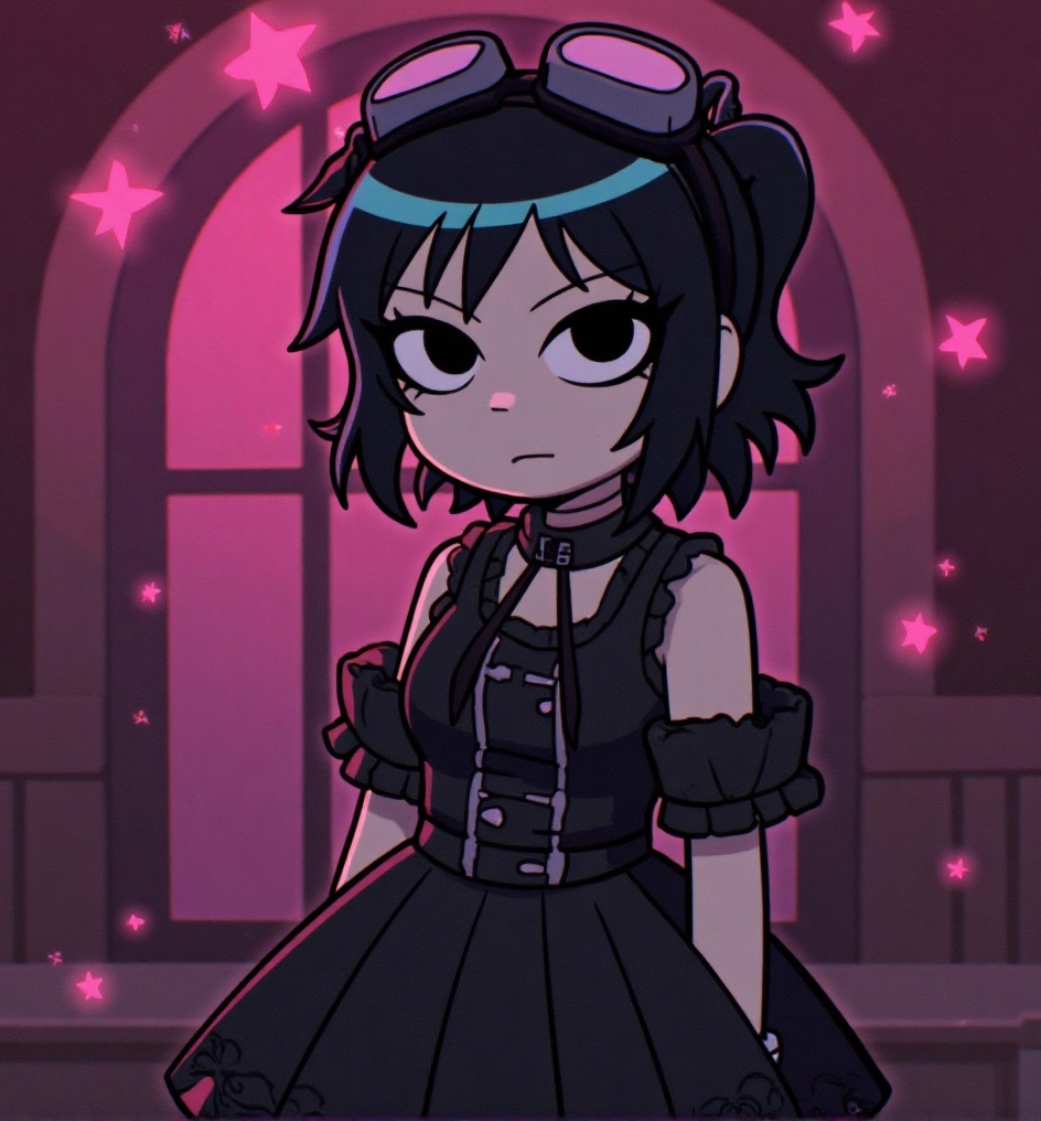 a girl in a black punk style dress,  Scoot_pilgrim_style on Tensor.Art