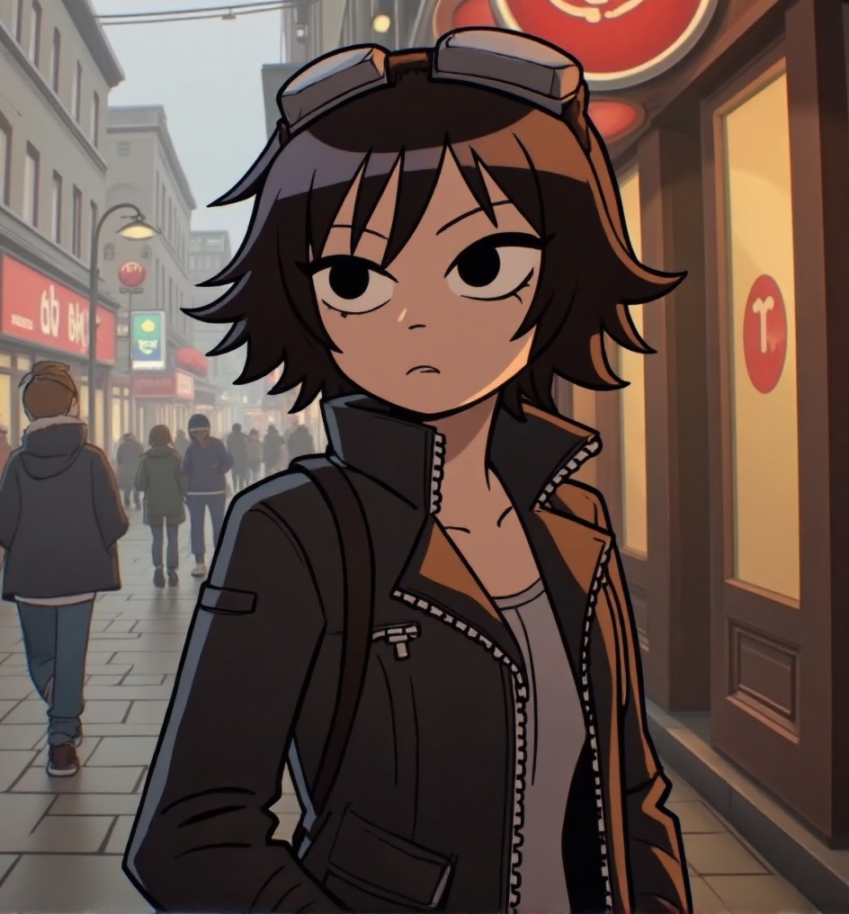 a girl in a leather jacket,  Scoot_pilgrim_style on Tensor.Art