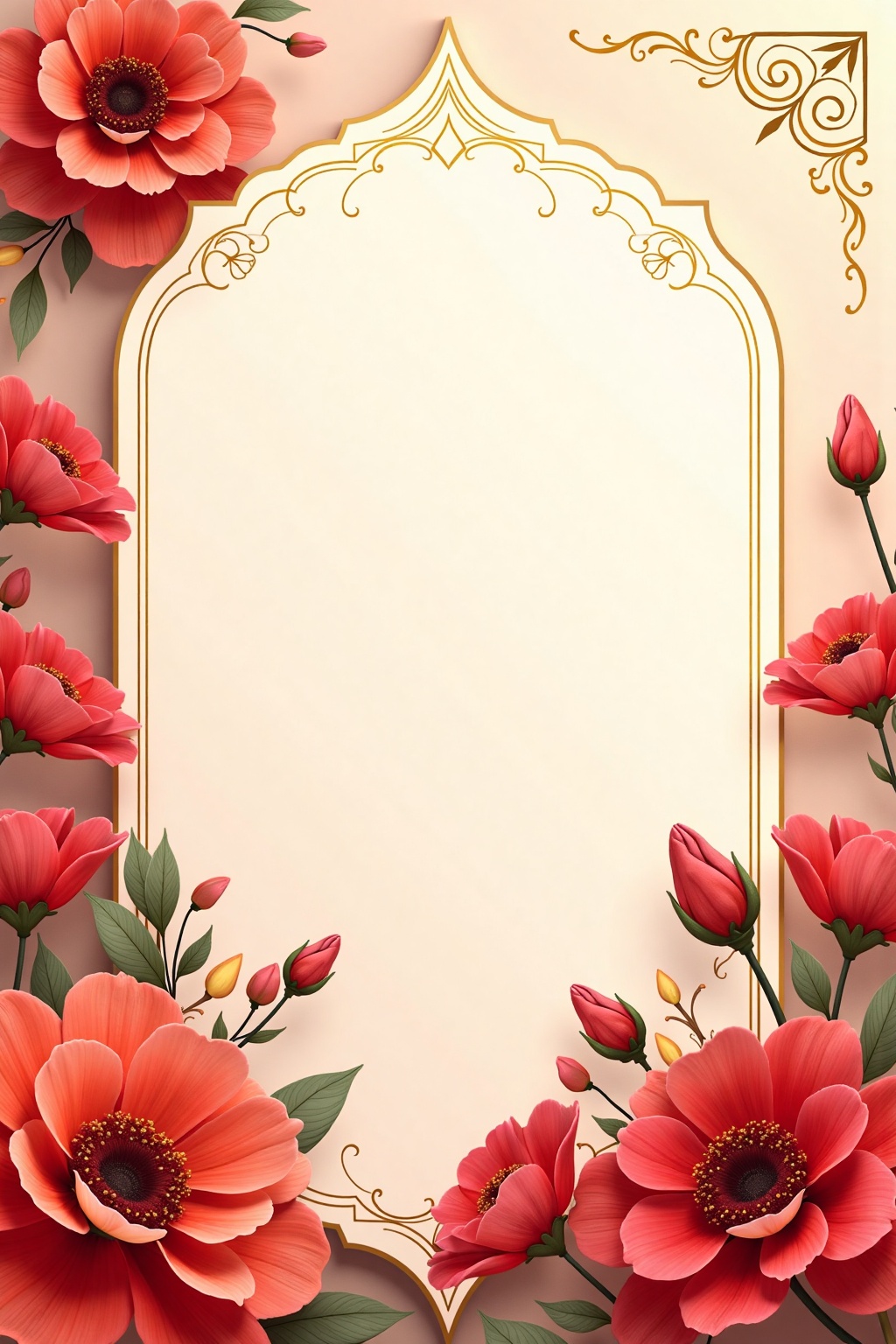 flowers_background,  Can you do a wedding invitation on a acryl board with flowers with red flowers and gold beige accents...
