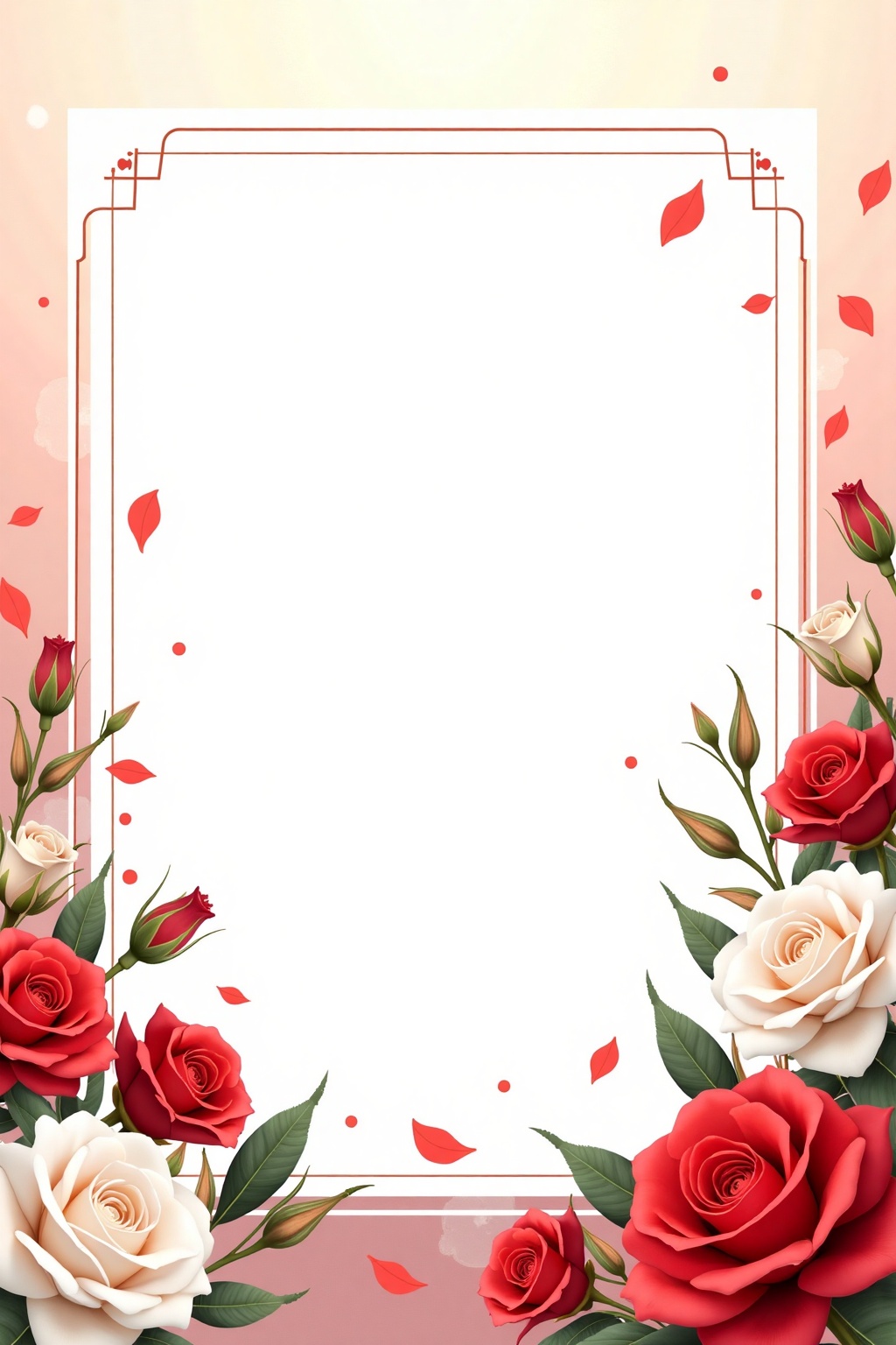 flowers_background,  a blank wedding invitation with red and white roses on Tensor.Art