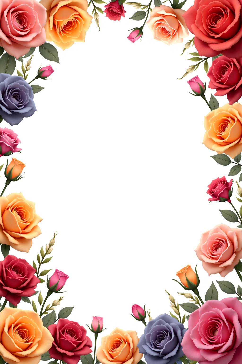 flowers_background,  Many roses of different colors in a frame with a blank space for a title on Tensor.Art