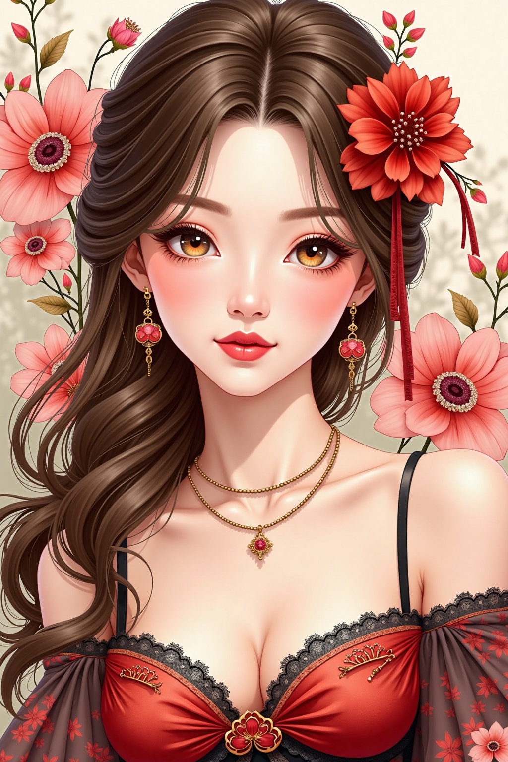flowers_background,  Watercolor paint,  A masterpiece. beautiful and realistic woman on Tensor.Art