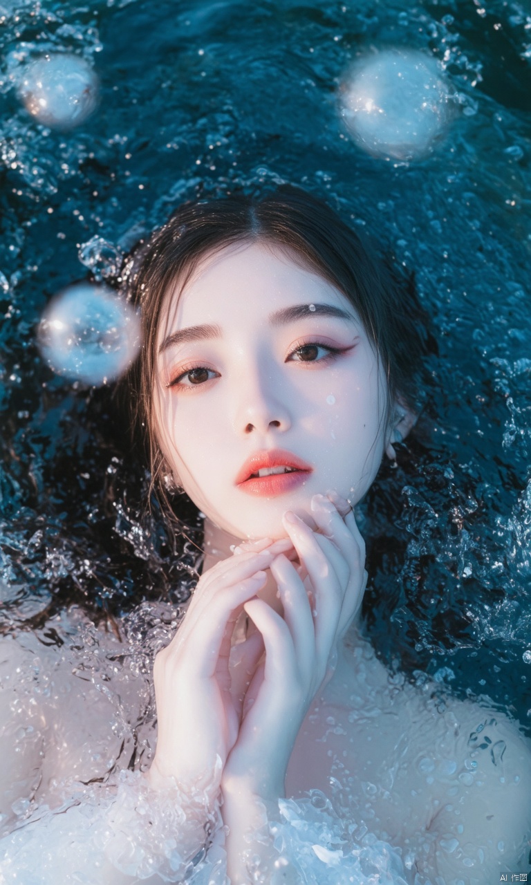 A photograph about hubggirl , (super realistic, best quality:1.25), depth, cinematic light, 
BREAK
She is stylish and glamorous with her long hair and delicate features,surrounded by surreal floating water bubbles,splash detailed,surreal dramatic lighting shadow (lofi, analog),kodak film,moment eyes,beautiful face,sexy girl,
BREAK
perfect hands, perfect light, vibrant colors, intricate details, highly detailed skin, pale skin, 
photorealistic, raw, analog, shot by Canon EOS, Sigma Art Lens 35mm F1.4, ISO 200 shutter speed 2000, Vivid picture, intricate background,