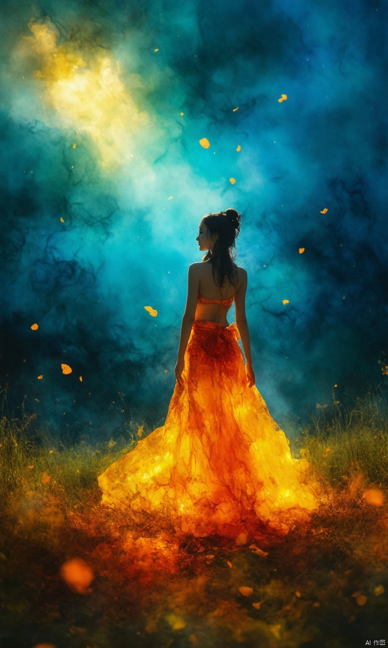 A photograph of beautiful hubggirl , (super realistic, best quality:1.25), depth, cinematic light, 
BREAK
1girl, (from side), (silhouette:1.2), 
cute girl, midriff, tribal sash, pastel colors, chromatic aberration, glow in the dark dark, cloudy sky, space, orange aura, aura, cinematic, dark atmosphere, night , dark hole, glowing eyes, teal light, illumination, light rays, eye in the sky, (grass:0.9), falling petals, 
by Andy Kehoe, a gradient masterpiece, blue cyan yellow, Rococopunk, luminism, seamless, China ink, Ink Bubbles, Gold leaf lines, alcohol ink elements, curved lines, cinematic, realism, chiaroscuro, Shadow play, Gold leaf small lines, bright splashes of alcohol ink puddles, volumetric light, auras, rays of sunlight, bright colors reflect, digital art, smog, pollution, toxic waste, 
BREAK
perfect hands, perfect light, vibrant colors, intricate details, highly detailed skin, pale skin, 
photorealistic, raw, analog,  taken by Sony Alpha 7R IV, Zeiss Otus 85mm F1.4, ISO 100 Shutter Speed 1/400, Vivid picture, intricate background,