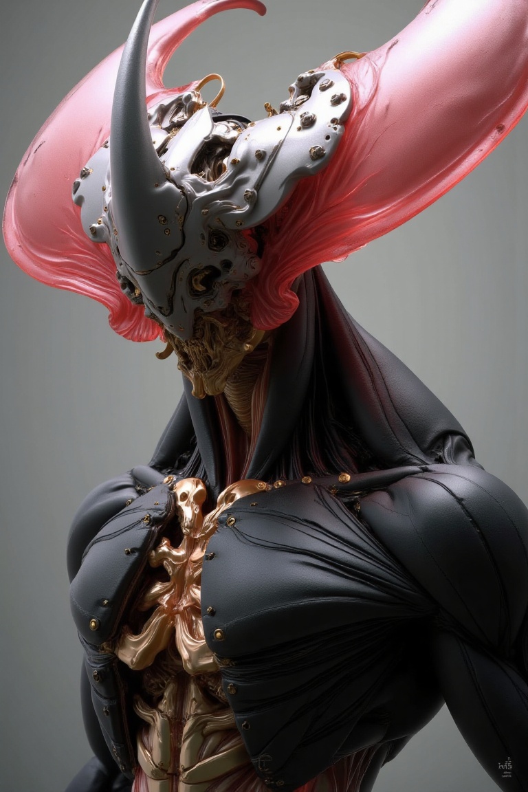 A surreal and haunting figure,  this biomechanical entity is an intricate blend of organic fluidity and industrial precisi...