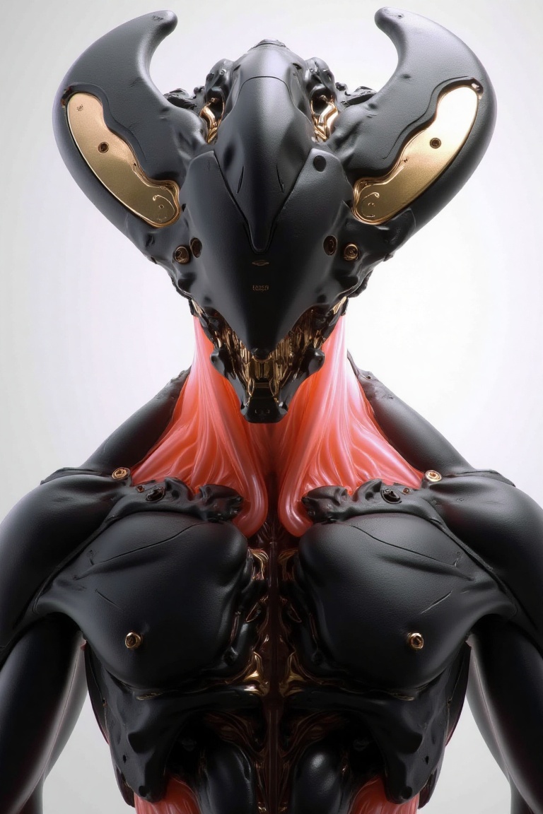 A futuristic entity stands as a masterpiece of biomechanical elegance,  merging sleek engineering with an unsettling organ...