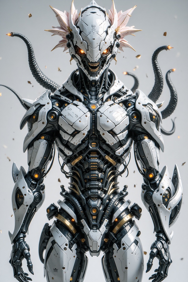 An imposing,  alien figure looms,  embodying an unsettling fusion of organic and mechanical design on Tensor.Art
