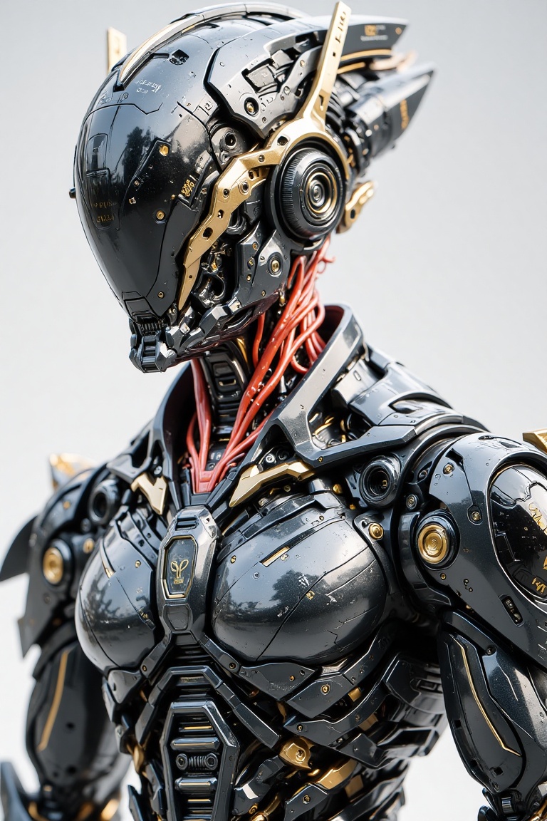 A futuristic entity stands as a masterpiece of biomechanical elegance,  merging sleek engineering with an unsettling organ...