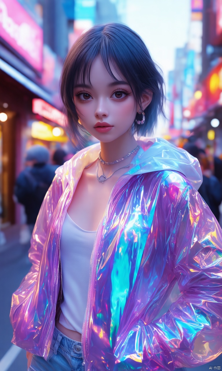 professional 3d model,anime artwork pixar,3d style,good shine,OC rendering,highly detailed,volumetric,dramatic lighting,

transparent color PVC clothing,transparent color vinyl clothing,prismatic,holographic,chromatic aberration,fashion illustration,masterpiece,girl with harajuku fashion,looking at viewer,8k,

beautiful colorful background,very beautiful,masterpiece,best quality,super detail,anime style,key visual,vibrant,studio anime