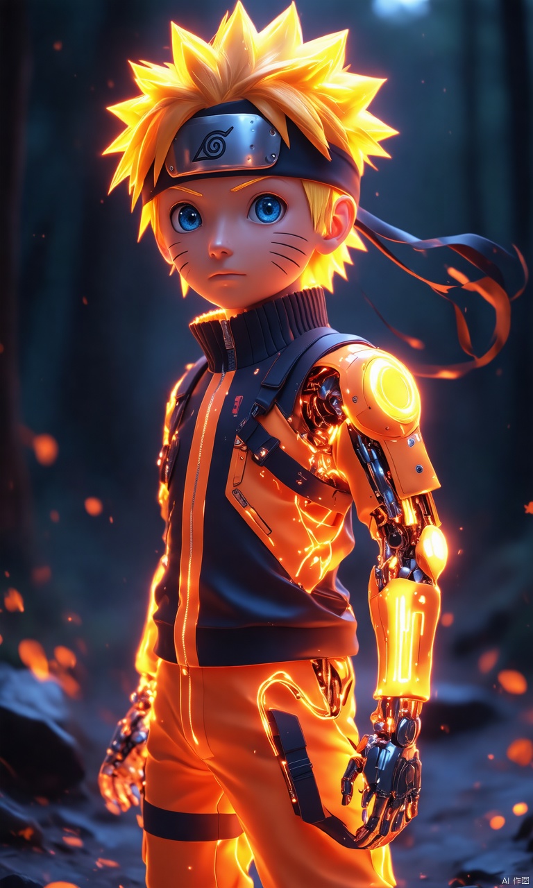 professional 3d model,anime artwork pixar,3d style,good shine,OC rendering,highly detailed,volumetric,dramatic lighting,

(cute,Naruto Uzumaki),Naruto Uzumaki in a 3D rendering with a cyborg twist. His body features neon glowing body parts,giving him a mechanical and colorful appearance. Despite the cyborg enhancements,Naruto retains his characteristic cuteness,blending elements of technology and charm in a visually captivating manner.

beautiful colorful background,very beautiful,masterpiece,best quality,super detail,anime style,key visual,vibrant,studio anime