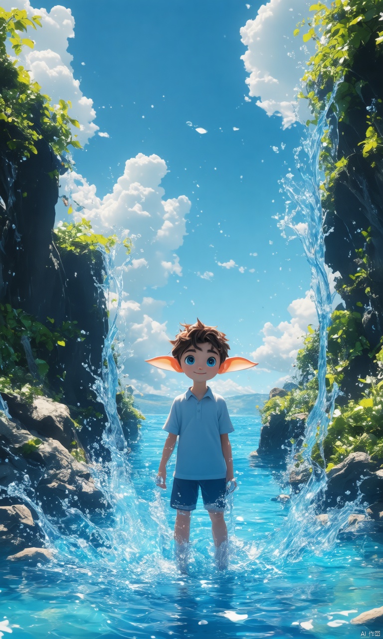 professional 3d model,anime artwork pixar,3d style,good shine,OC rendering,highly detailed,volumetric,dramatic lighting,

a boy, big ears,big eyes, Water Blue, film collage, 3D mystery, CAD, 3D rendering, resin material, monochrome background, soft color, 

beautiful colorful background,very beautiful,masterpiece,best quality,super detail,anime style,key visual,vibrant,studio anime