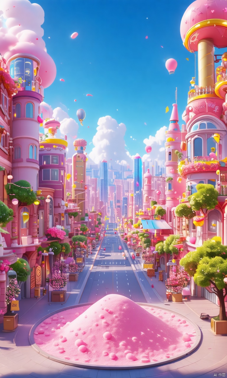 professional 3d model,anime artwork pixar,3d style,good shine,OC rendering,highly detailed,volumetric,dramatic lighting,

building,circular,powder,city background,pink,cartoon,

beautiful colorful background,very beautiful,masterpiece,best quality,super detail,anime style,key visual,vibrant,studio anime